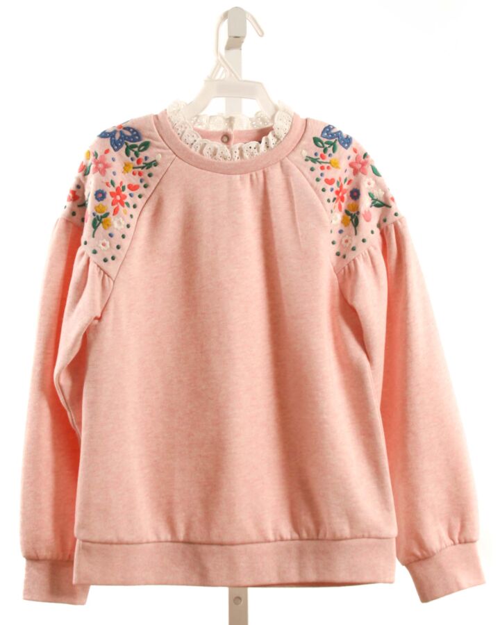 MINI BODEN  PINK  FLORAL EMBROIDERED PULLOVER WITH EYELET TRIM