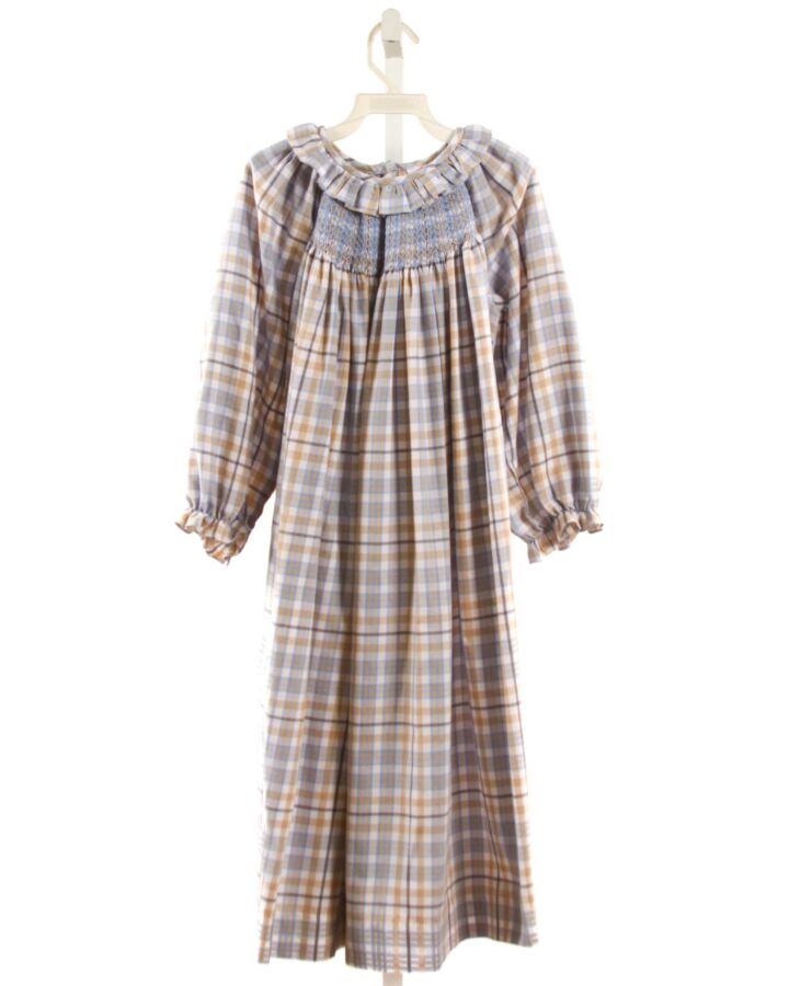 SHRIMP & GRITS  LT BLUE  PLAID SMOCKED DRESS WITH RUFFLE