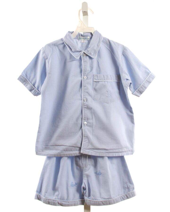 JEANINE JOHNSEN  LT BLUE  MICROCHECK EMBROIDERED LOUNGEWEAR