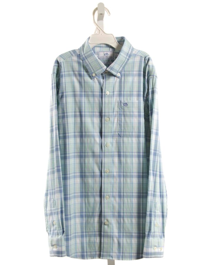 SOUTHERN TIDE  AQUA  PLAID  DRESS SHIRT