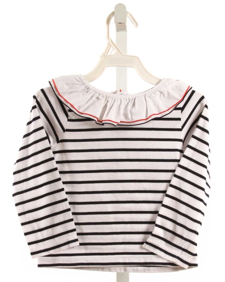 JACADI  NAVY  STRIPED  KNIT LS SHIRT WITH RUFFLE