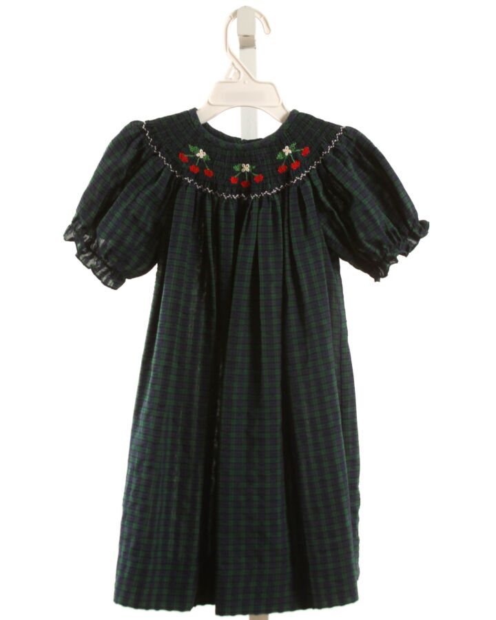 ANAVINI  FOREST GREEN SEERSUCKER PLAID SMOCKED DRESS