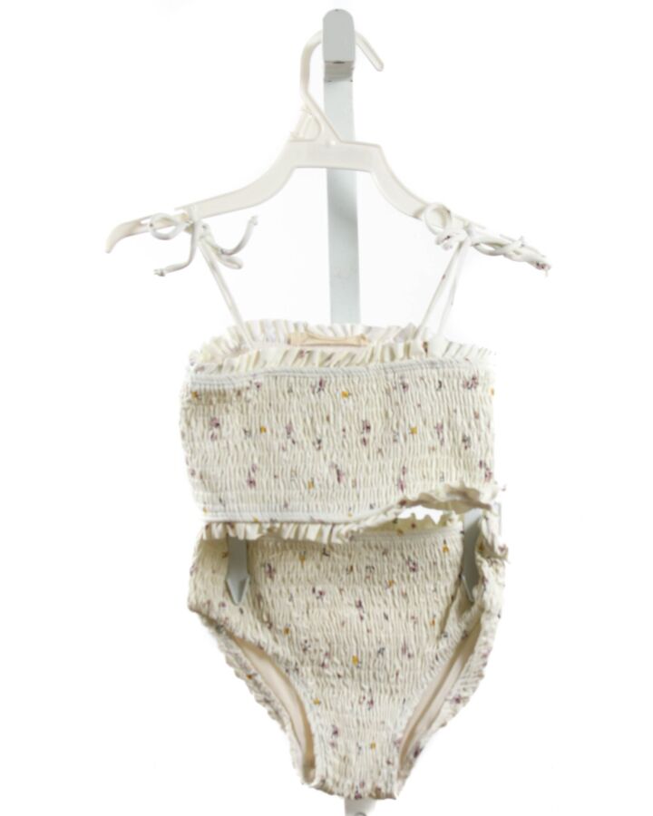 FIN & VINCE  CREAM  FLORAL SMOCKED 2-PIECE SWIMSUIT