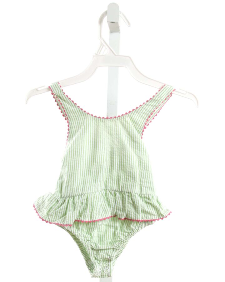 BELLA BLISS  GREEN SEERSUCKER STRIPED  1-PIECE SWIMSUIT WITH RIC RAC