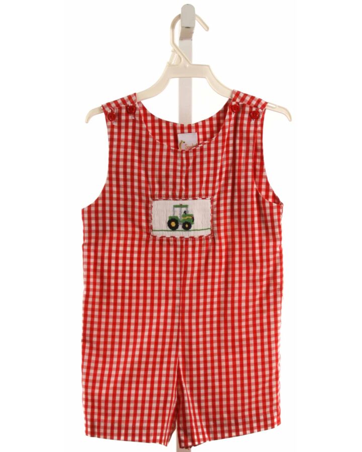 SMOCKED GIRAFFE  RED  GINGHAM SMOCKED JON JON