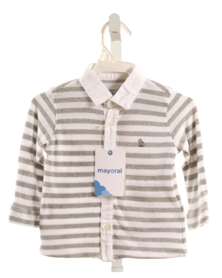 MAYORAL  GRAY PIQUE STRIPED  KNIT LS SHIRT