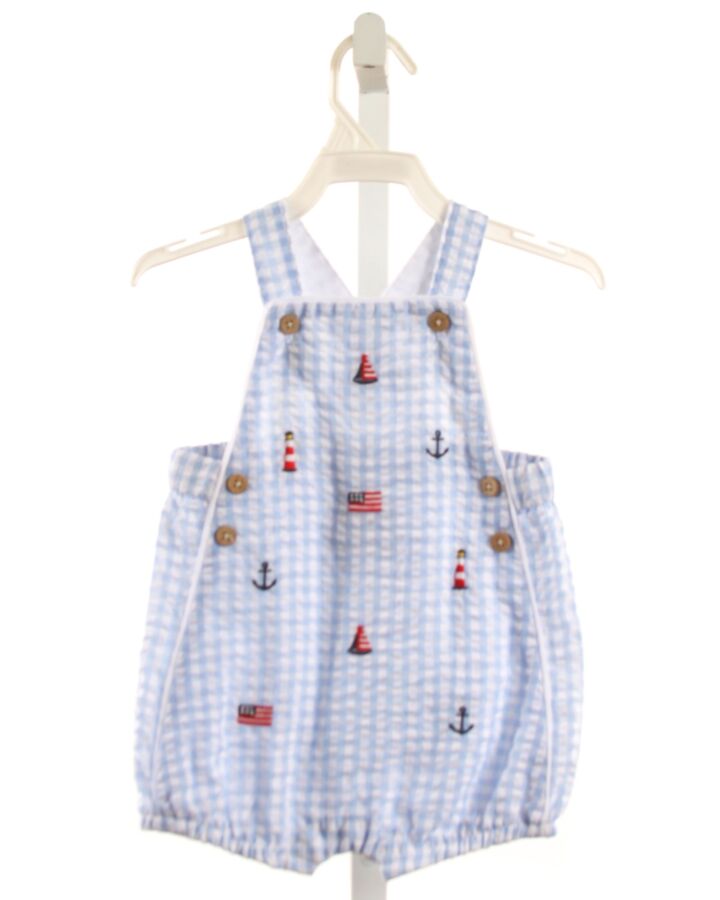 MUD PIE  LT BLUE SEERSUCKER GINGHAM EMBROIDERED JON JON