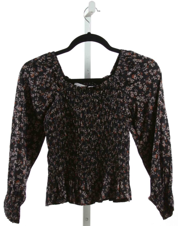 BELLA DAHL  BLACK  FLORAL SMOCKED CLOTH LS SHIRT