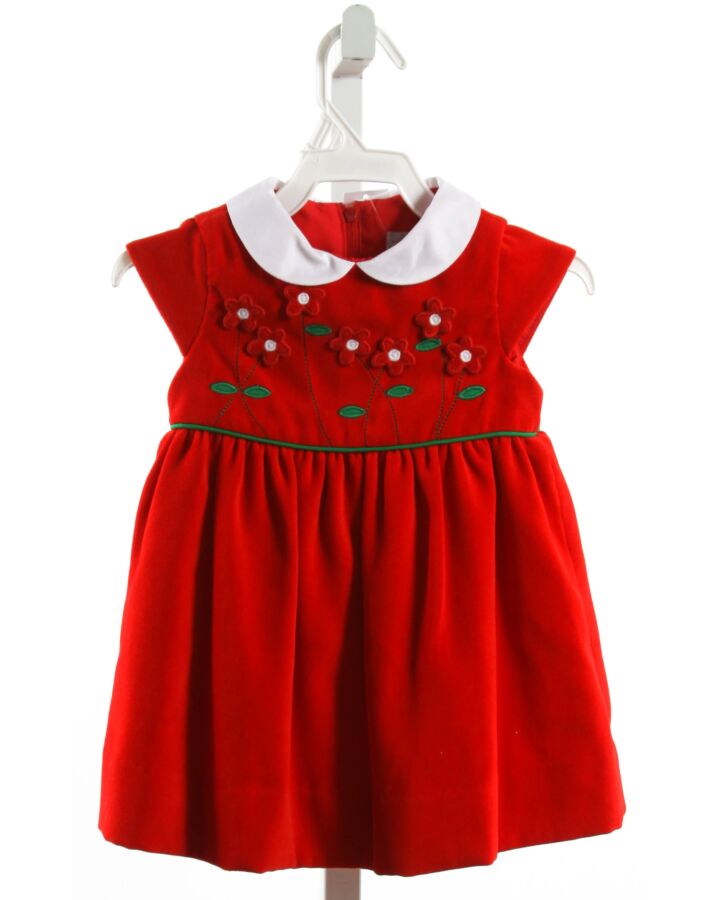 FLORENCE EISEMAN  RED VELVET FLORAL APPLIQUED PARTY DRESS