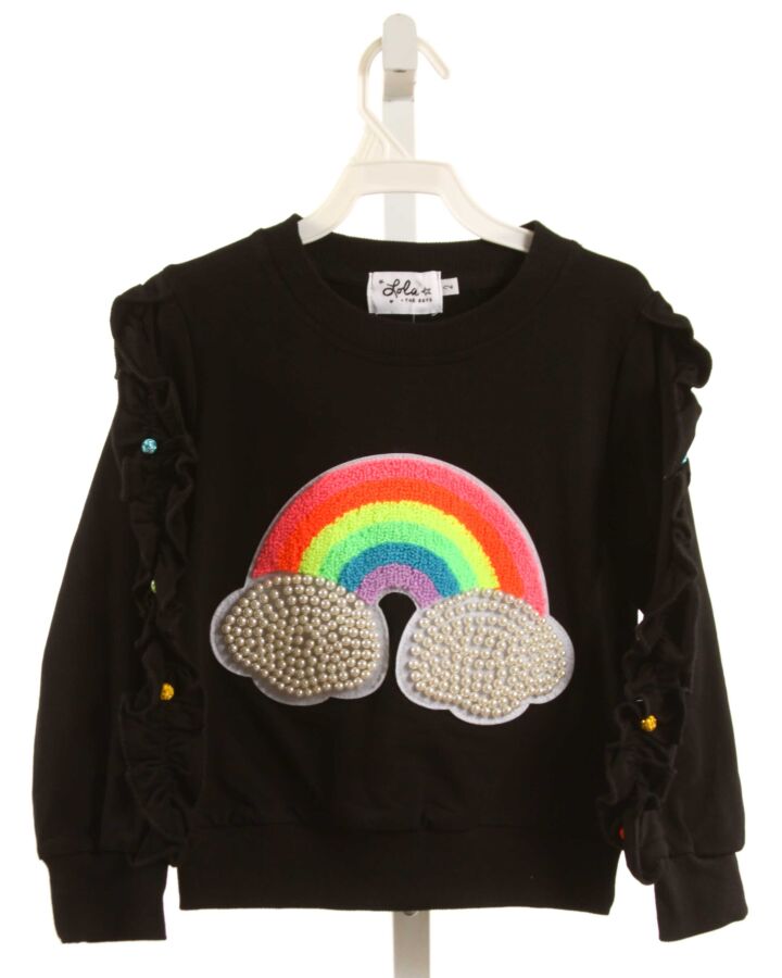 LOLA + THE BOYS  BLACK   APPLIQUED SWEATER WITH RUFFLE