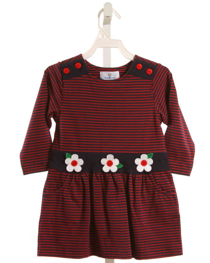 FLORENCE EISEMAN  RED  STRIPED APPLIQUED KNIT DRESS