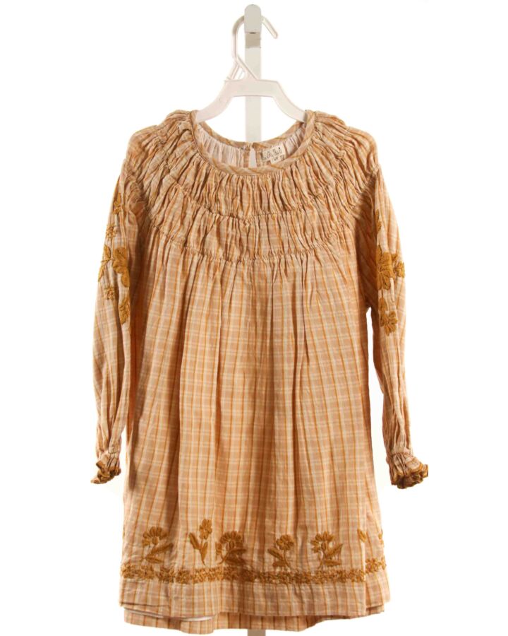 LALI  MUSTARD  PLAID EMBROIDERED DRESS