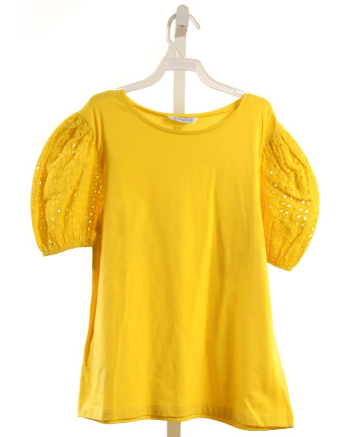 MAYORAL  YELLOW    KNIT SS SHIRT WITH EYELET TRIM