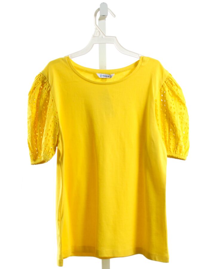 MAYORAL  YELLOW    KNIT SS SHIRT WITH EYELET TRIM