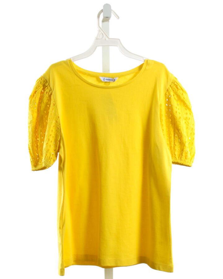 MAYORAL  YELLOW    KNIT SS SHIRT WITH EYELET TRIM