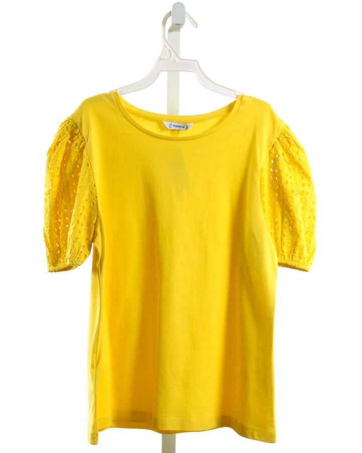 MAYORAL  YELLOW    KNIT SS SHIRT WITH EYELET TRIM