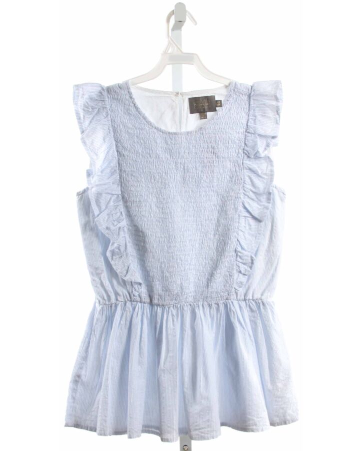 CREAMIE  LT BLUE   SMOCKED SLEEVELESS SHIRT WITH RUFFLE