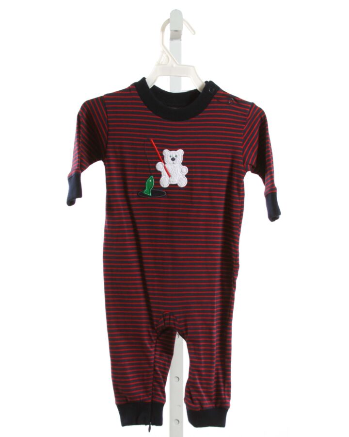 FLORENCE EISEMAN  RED  STRIPED APPLIQUED KNIT ROMPER