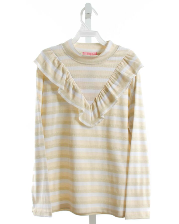 BISBY BY LITTLE ENGLISH  GOLD  STRIPED  KNIT LS SHIRT WITH RUFFLE