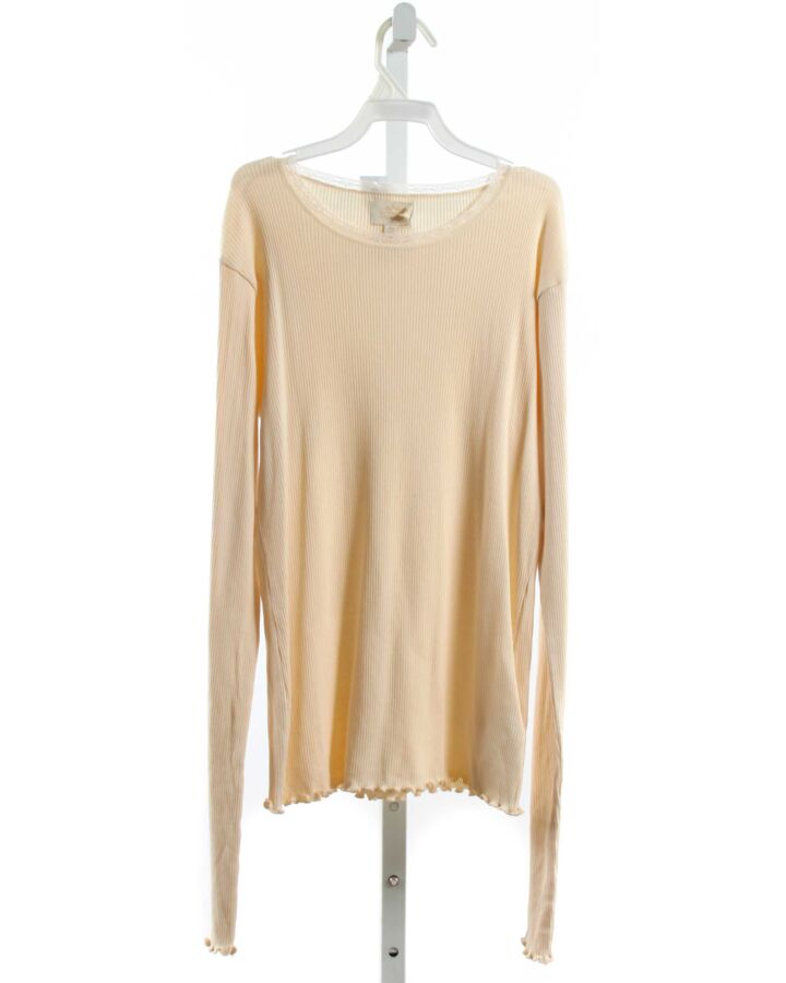 CREAMIE  IVORY    KNIT LS SHIRT WITH LACE TRIM