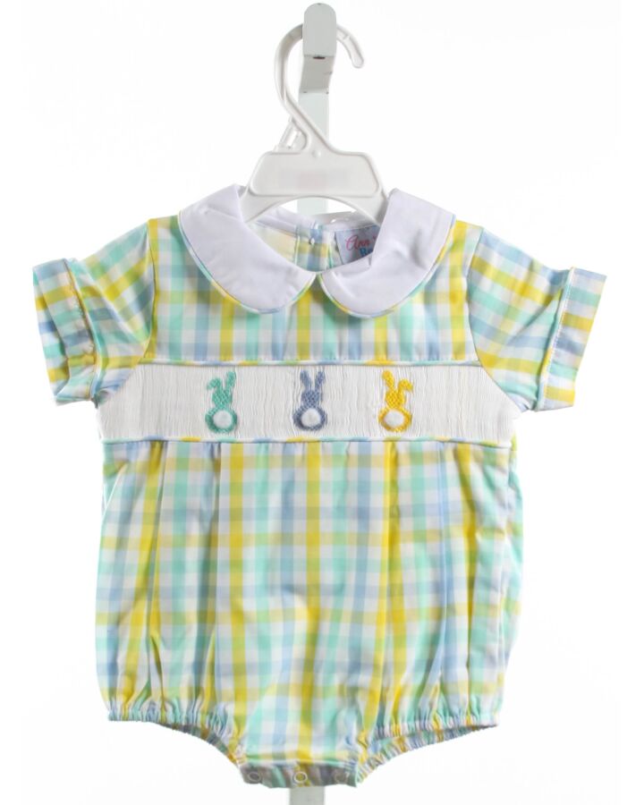 ANN + REEVES  YELLOW  PLAID SMOCKED BUBBLE