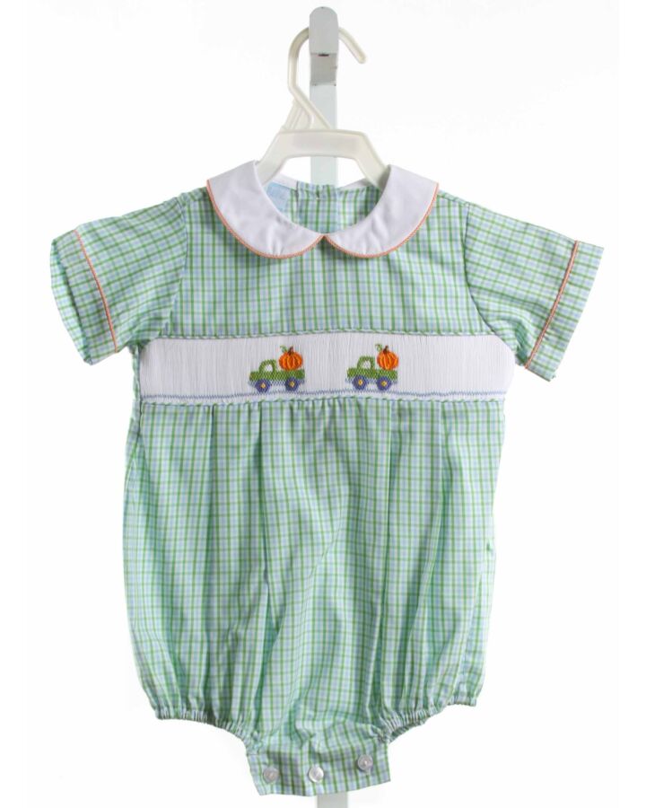 PETIT BEBE  GREEN  PLAID SMOCKED BUBBLE