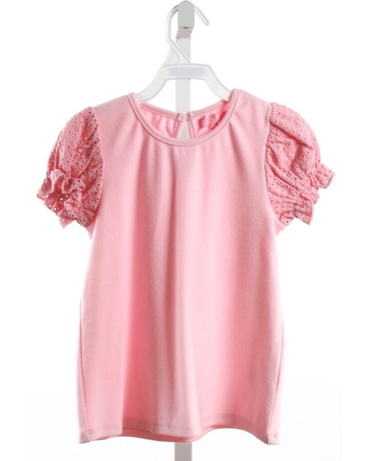 BISBY BY LITTLE ENGLISH  PINK    KNIT SS SHIRT WITH EYELET TRIM