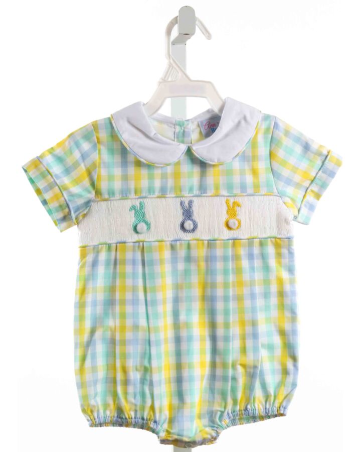 ANN + REEVES  YELLOW  PLAID SMOCKED BUBBLE