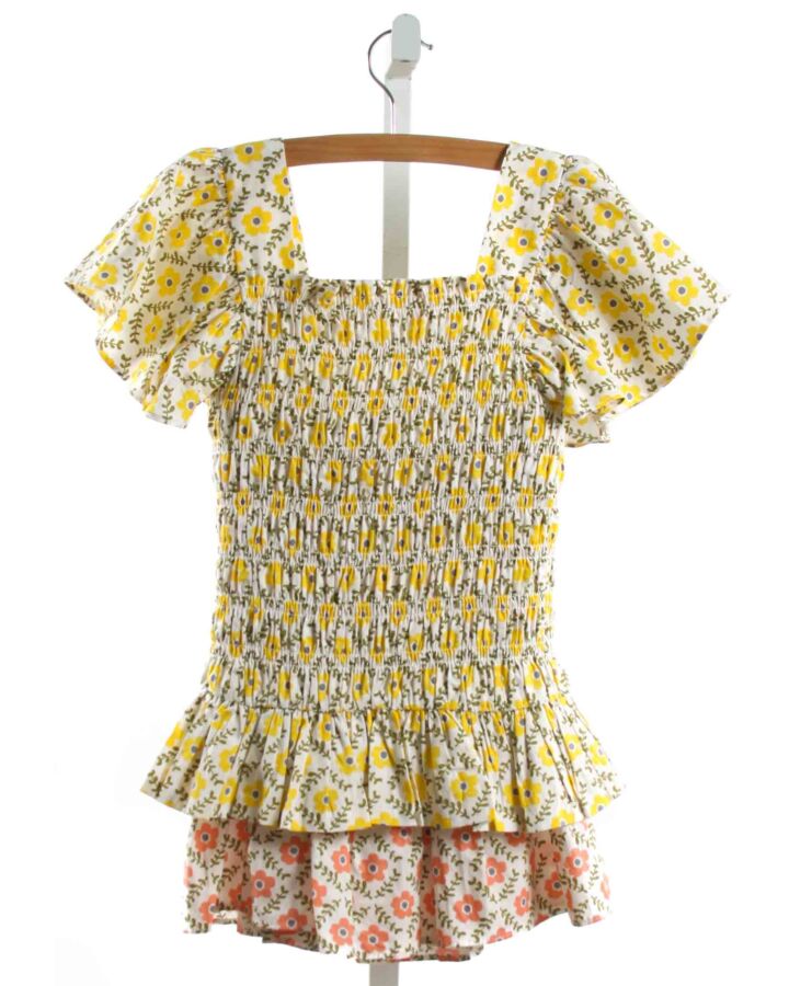 BISBY BY LITTLE ENGLISH  YELLOW  FLORAL SMOCKED 2-PIECE OUTFIT