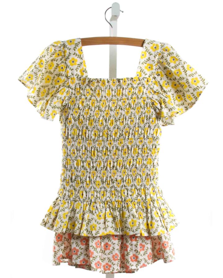 BISBY BY LITTLE ENGLISH  YELLOW  FLORAL SMOCKED 2-PIECE OUTFIT