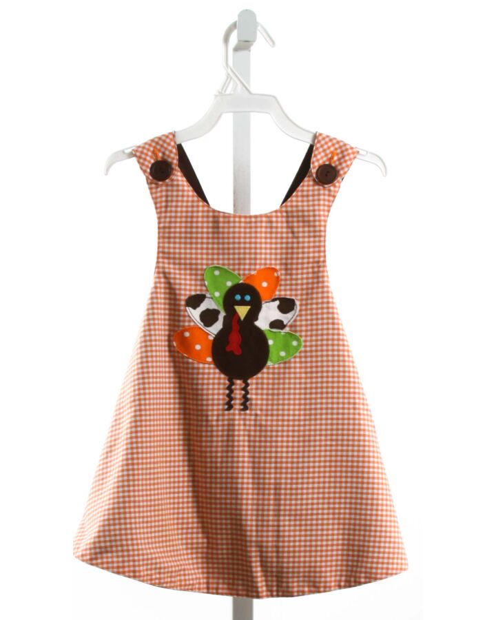 KELLY'S KIDS  ORANGE  GINGHAM APPLIQUED DRESS