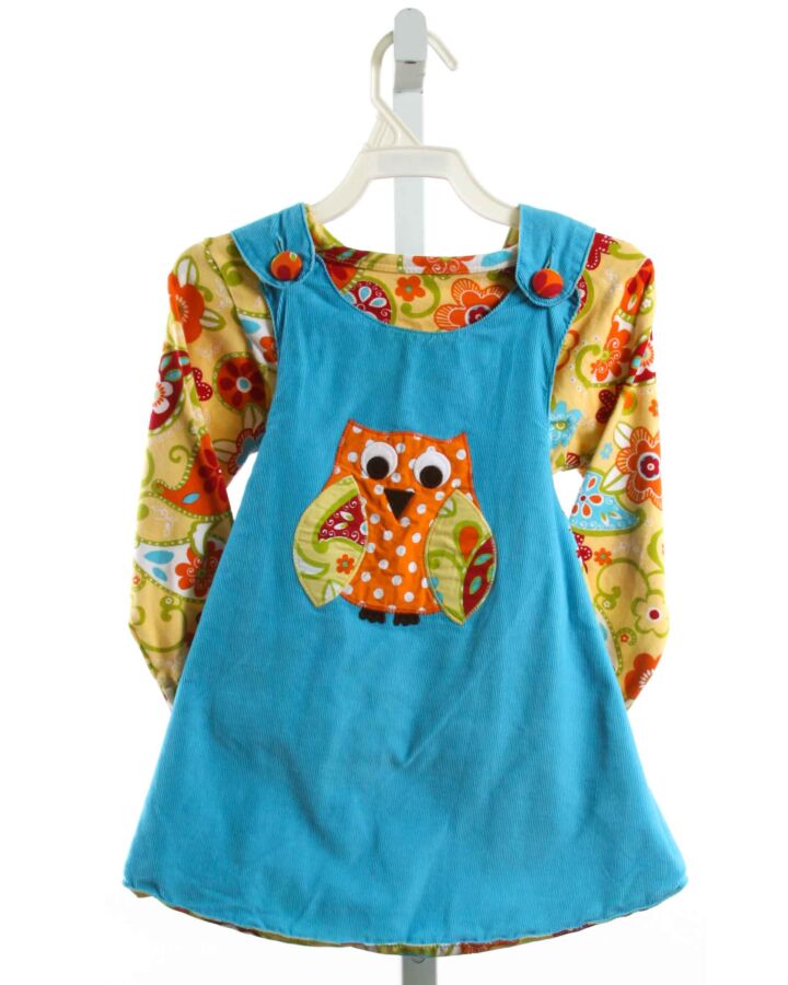 KELLY'S KIDS  AQUA CORDUROY  APPLIQUED DRESS