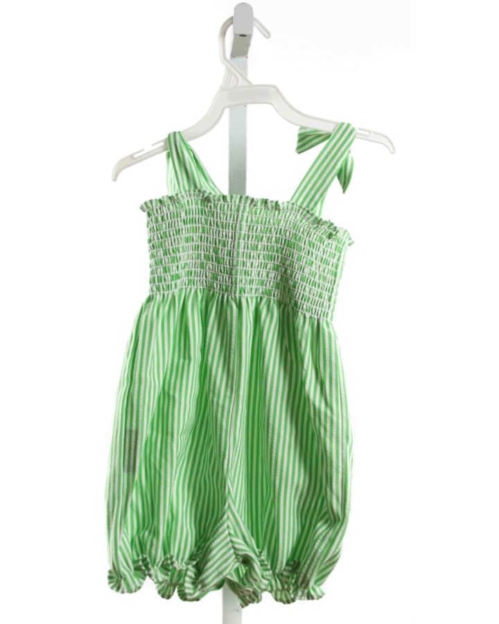 KELLY'S KIDS  GREEN SEERSUCKER STRIPED SMOCKED BUBBLE