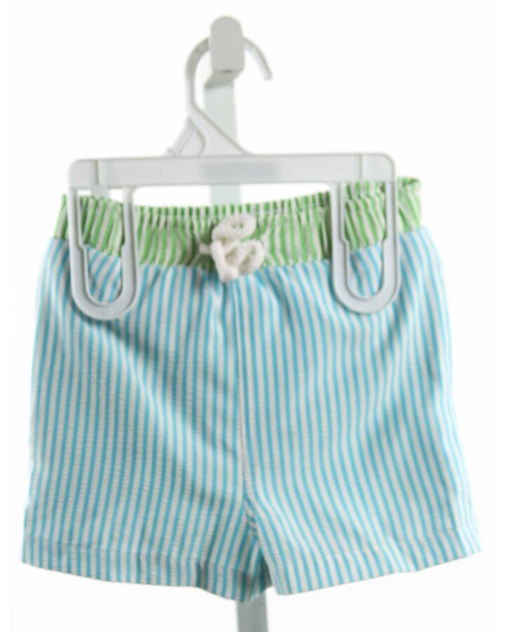 KELLY'S KIDS  AQUA SEERSUCKER STRIPED  SWIM TRUNKS