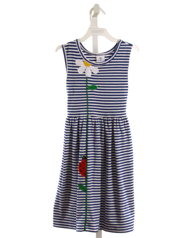 FLORENCE EISEMAN  NAVY  STRIPED APPLIQUED KNIT DRESS