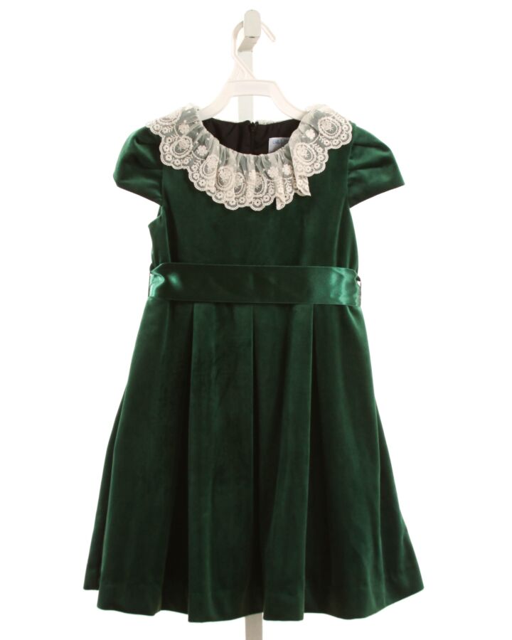 LULI & ME  GREEN VELVET   PARTY DRESS WITH LACE TRIM