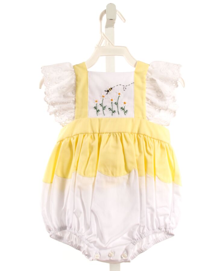 THE PROPER PEONY  YELLOW  FLORAL EMBROIDERED BUBBLE WITH EYELET TRIM