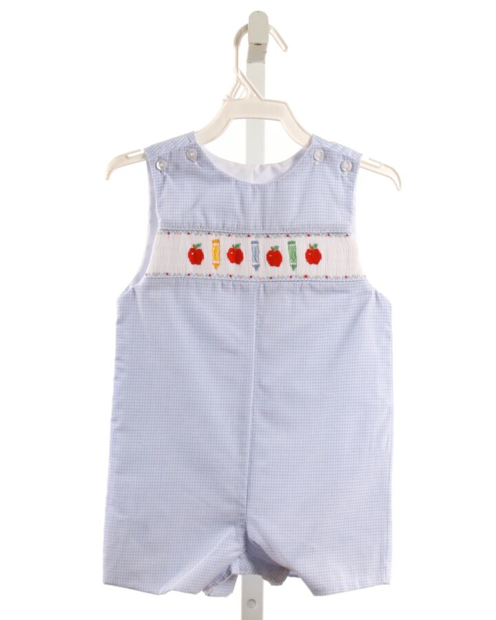 PETIT BEBE  LT BLUE  GINGHAM SMOCKED JON JON