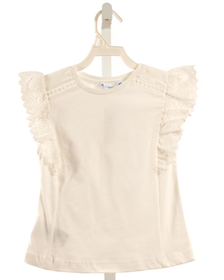 MAYORAL  WHITE KNIT   SLEEVELESS SHIRT WITH EYELET TRIM