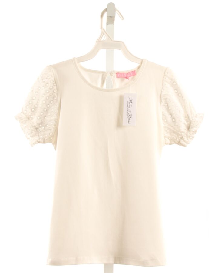 BISBY BY LITTLE ENGLISH  WHITE    KNIT SS SHIRT WITH EYELET TRIM