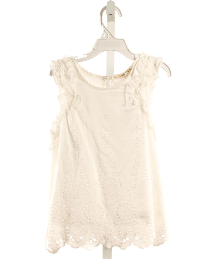 SARA SARA  WHITE EYELET   SLEEVELESS SHIRT WITH RUFFLE