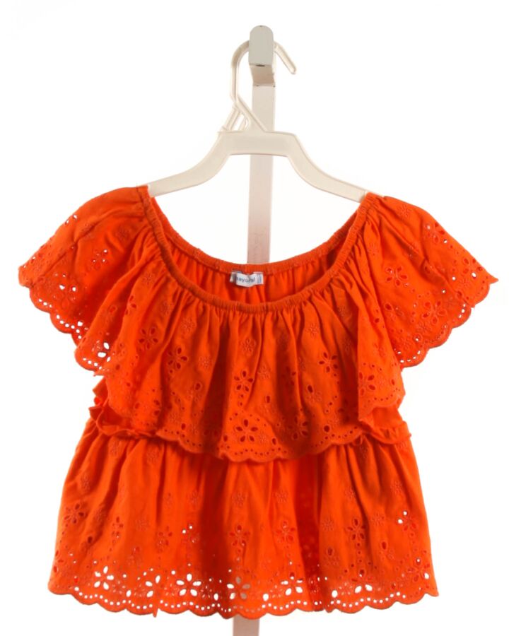 MAYORAL  ORANGE EYELET   SLEEVELESS SHIRT WITH RUFFLE