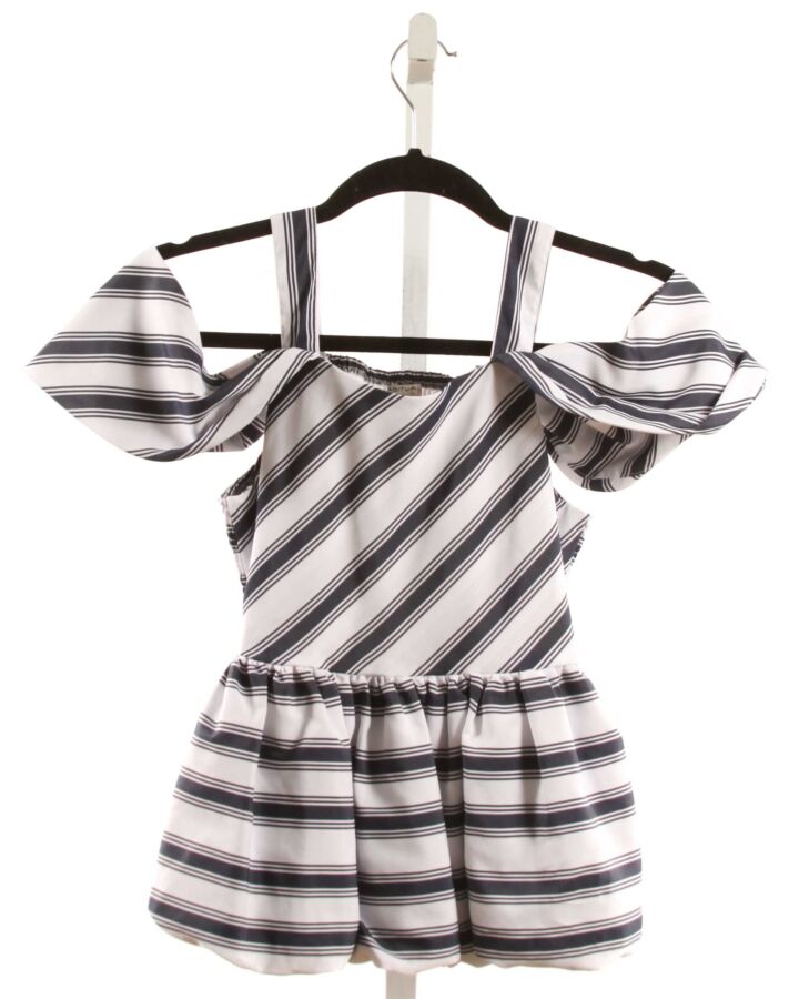 HABITUAL GIRL  NAVY  STRIPED SMOCKED DRESS SHIRT WITH BUBBLE HEM