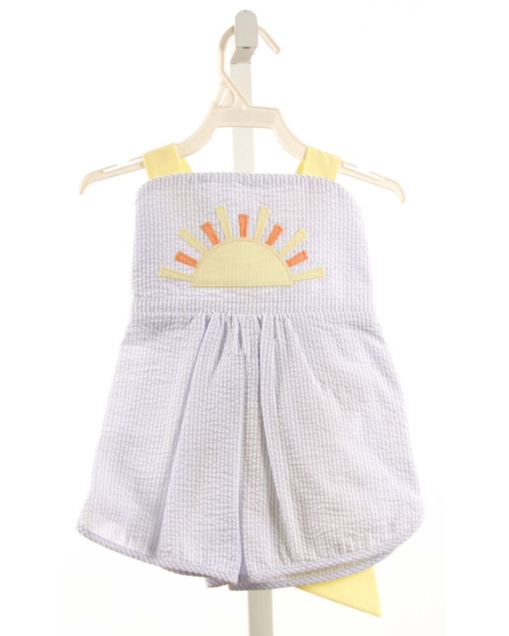 ZUCCINI  LT BLUE SEERSUCKER STRIPED APPLIQUED ROMPER