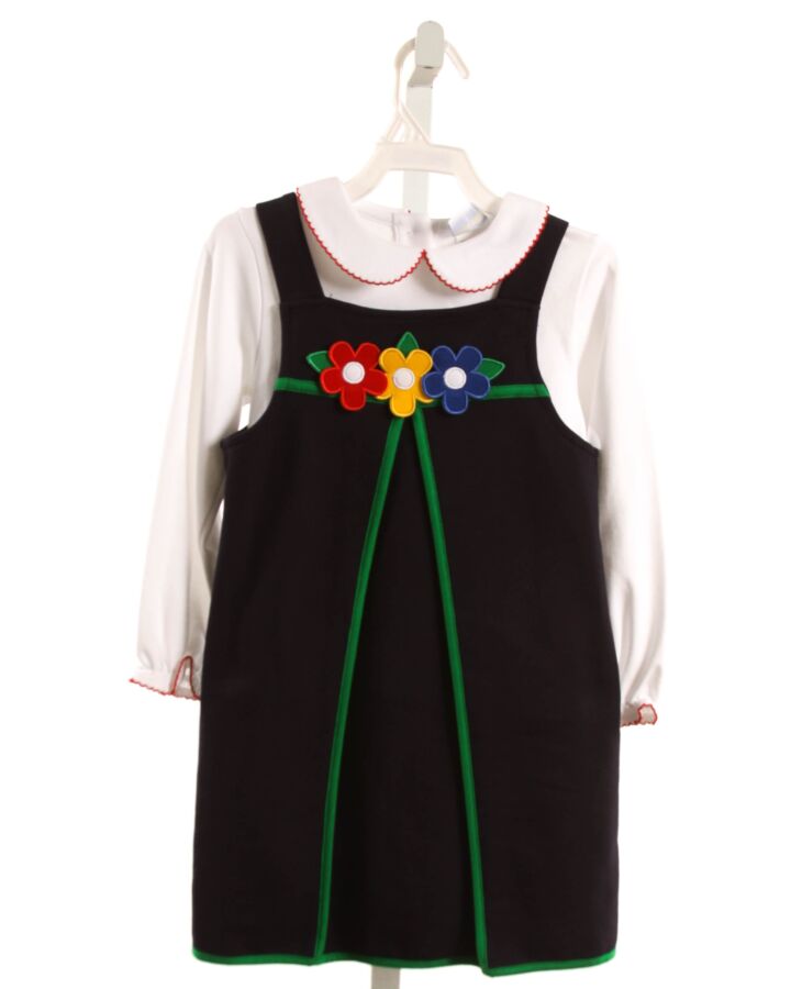 FLORENCE EISEMAN  NAVY  FLORAL APPLIQUED KNIT DRESS