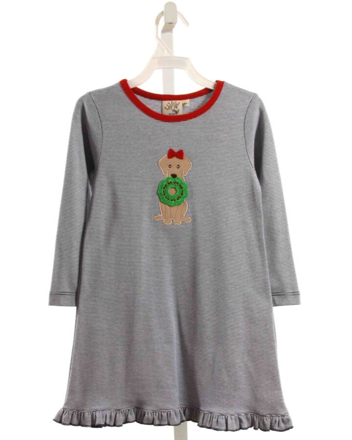 LUIGI  BLUE  STRIPED APPLIQUED KNIT DRESS