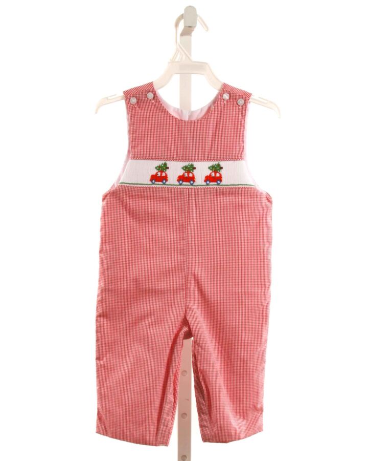 PETIT BEBE  RED  WINDOWPANE SMOCKED LONGALL