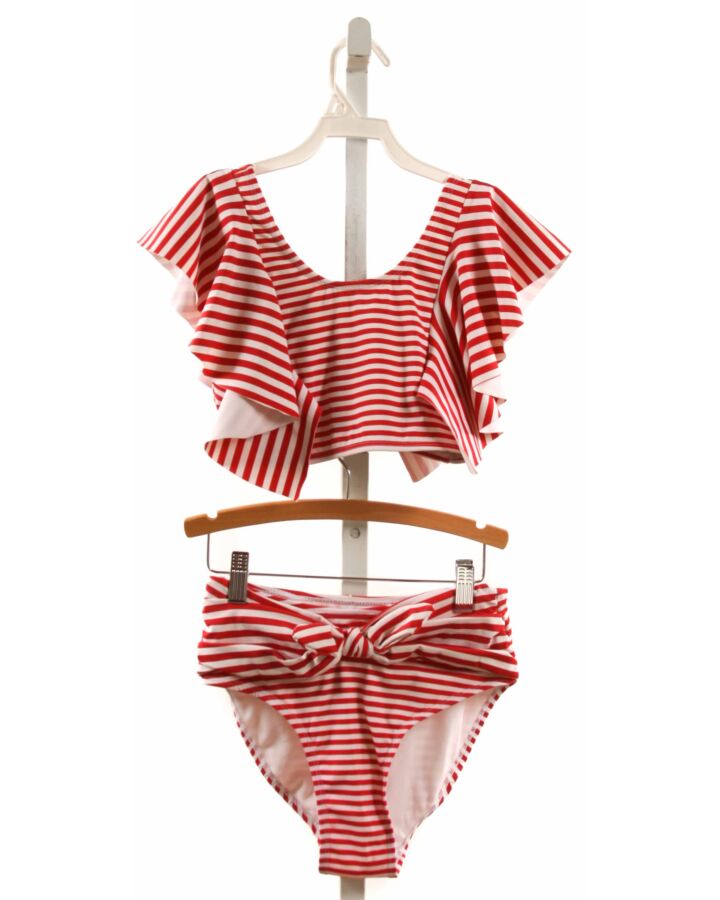 NO TAG  RED  STRIPED  2-PIECE SWIMSUIT WITH RUFFLE