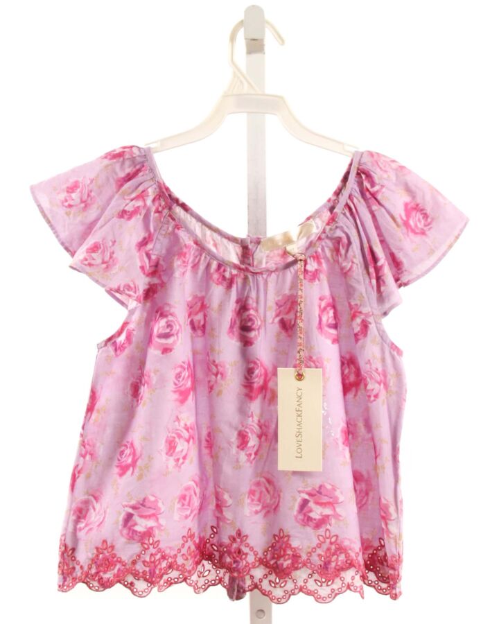 LOVESHACKFANCY  LAVENDER  FLORAL  DRESS SHIRT WITH EYELET TRIM