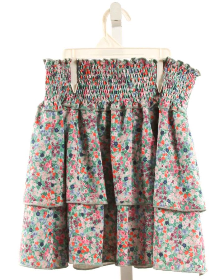 PLEAT.  GREEN  FLORAL SMOCKED SKIRT